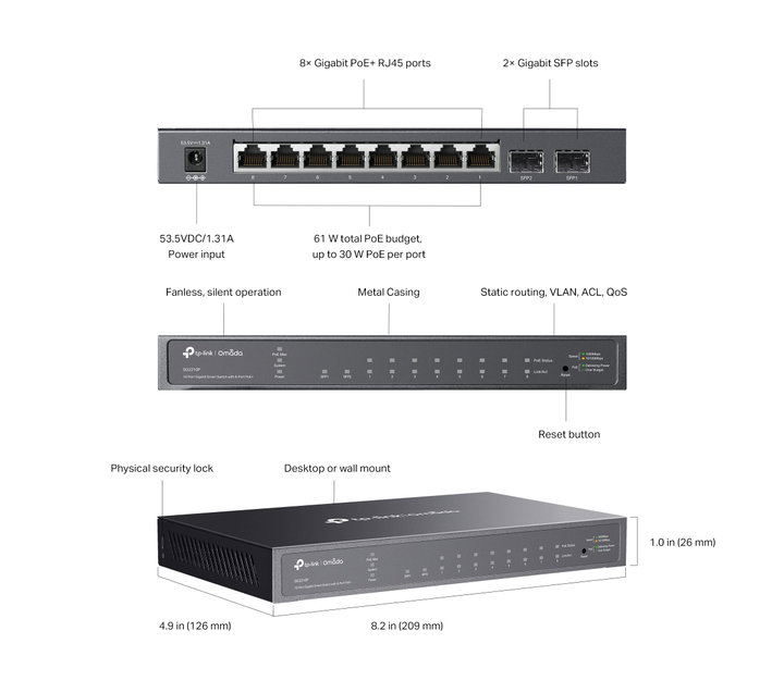 Switch Smart 8 Porte Gigabit PoE+, 2 SFP - Omada ICTP-SG2210P