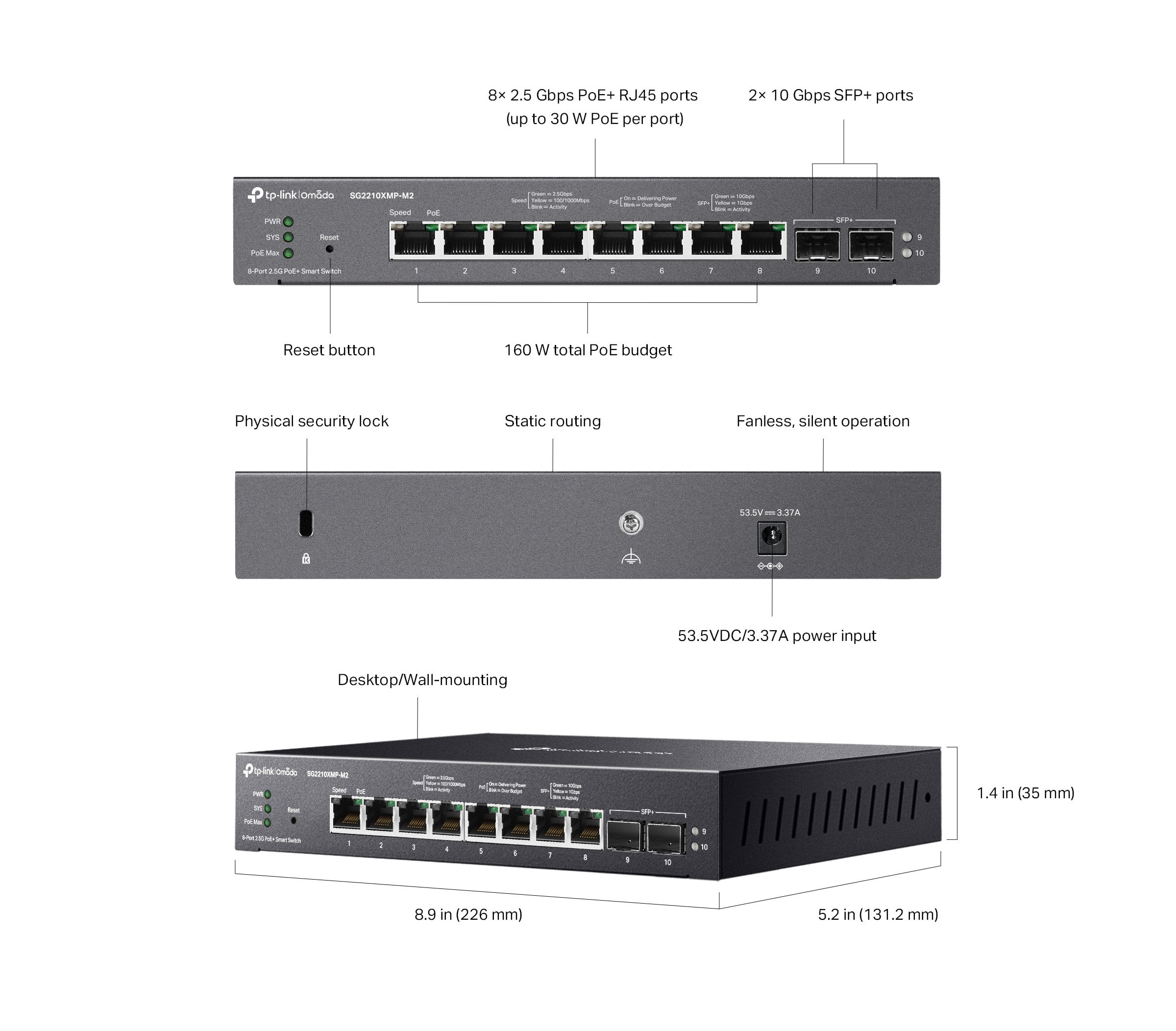 Smart switch with 10 Doors, 8 2.5 GBASE-T, 2 Doors 10 GE SFP+ and 8 Doors PoE+ - Omada ICTP-SG 2210 XMP-M 2