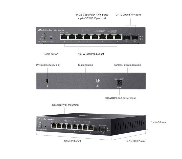 Switch Smart con 10 Porte, 8 2.5GBASE-T, 2 Porte 10GE SFP+ e 8 Porte PoE+ - Omada ICTP-SG2210XMP-M2