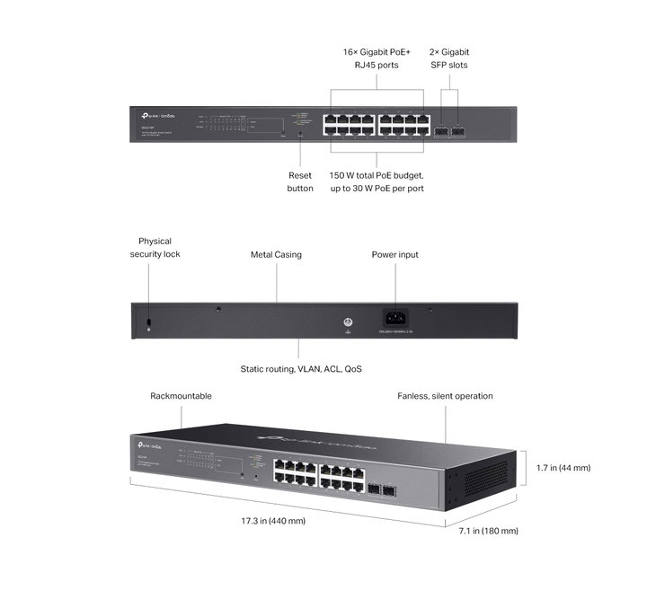 Switch Smart 16 Porte Gigabit PoE+, 2 SFP - Omada ICTP-SG2218P