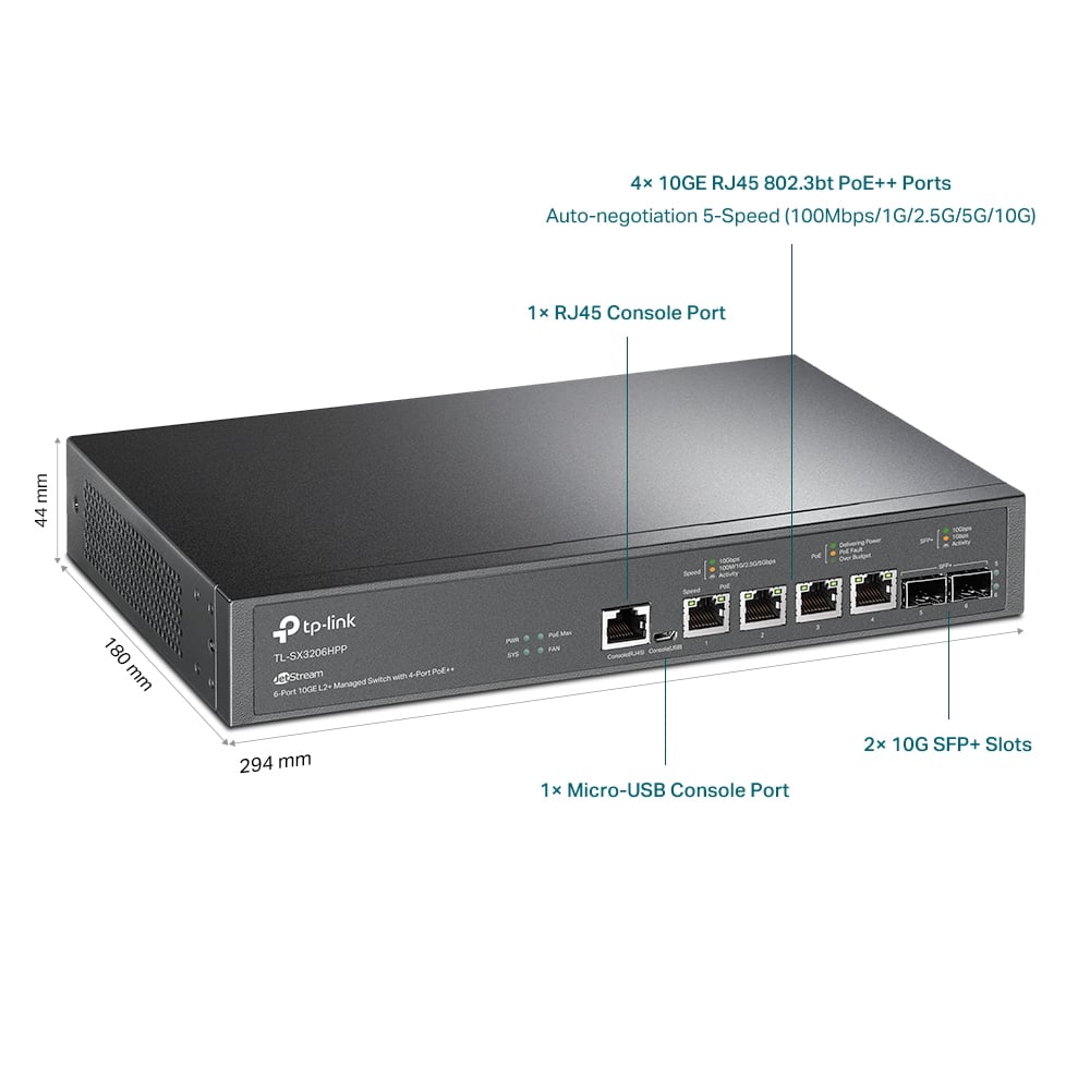 Switch Managed L 2 + with 2 Doors 10 GE SFP+ and 4 Doors 10 GE PoE++ Jet Stream - TP-Link ICTP-TL-SX 3206 HPP