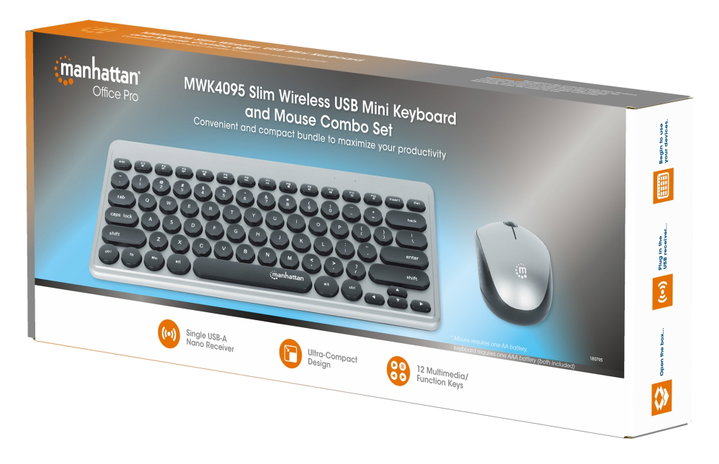 Kit Mini Tastiera Slim e Mouse Wireless 1200 Dpi - Manhattan ICTWC005