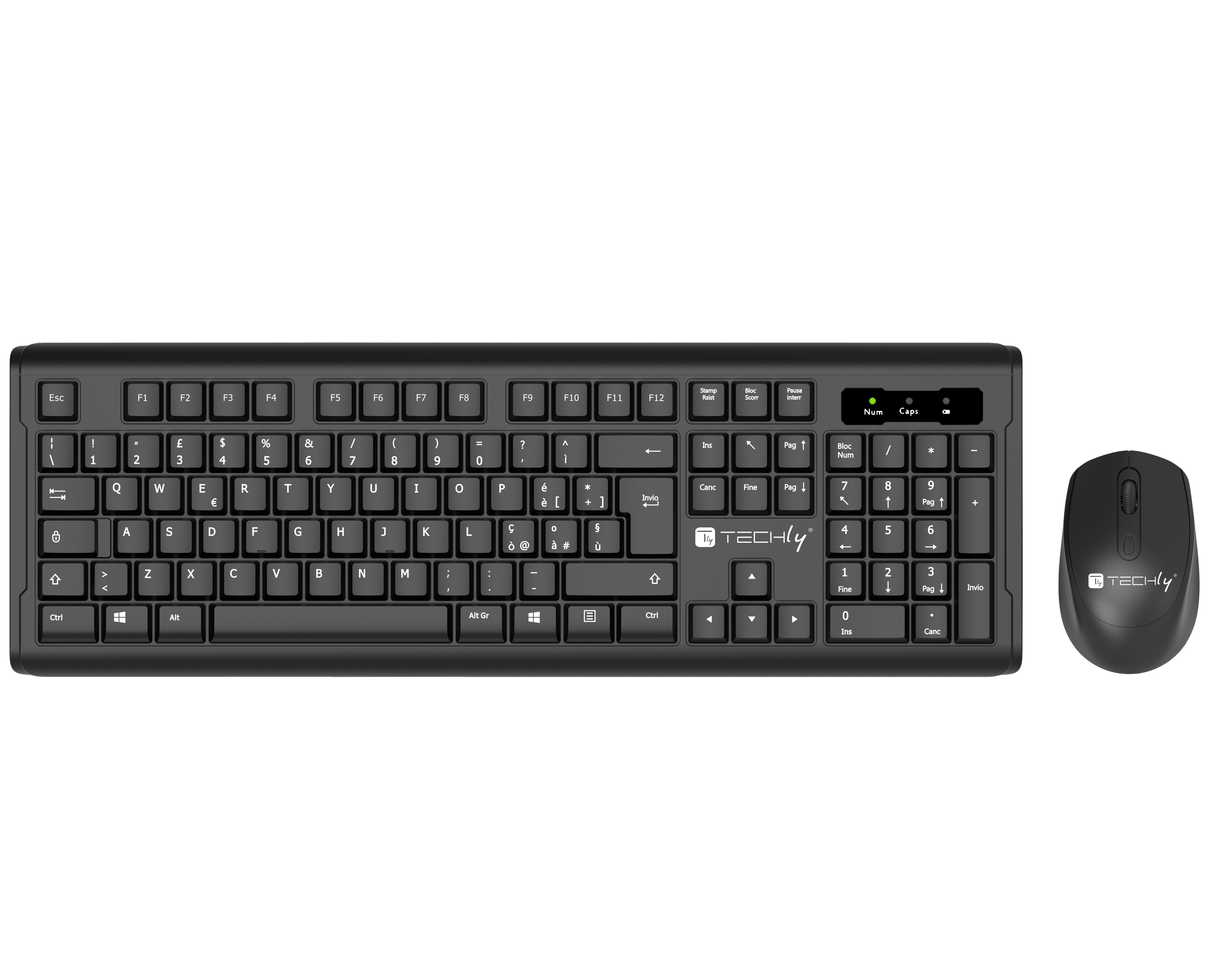 Kit Tastiera e Mouse 1600 Dpi Wireless Nero - Techly ICTWC008B