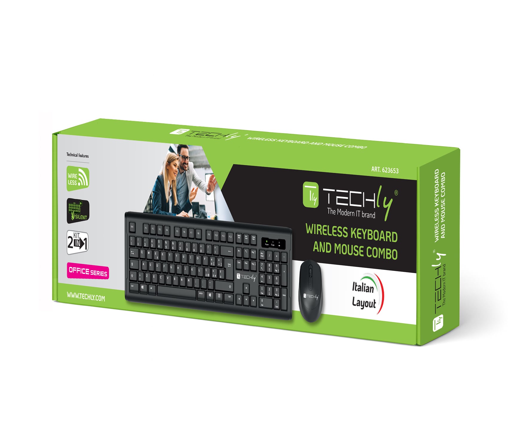 Kit Tastiera e Mouse 1600 Dpi Wireless Nero - Techly ICTWC008B