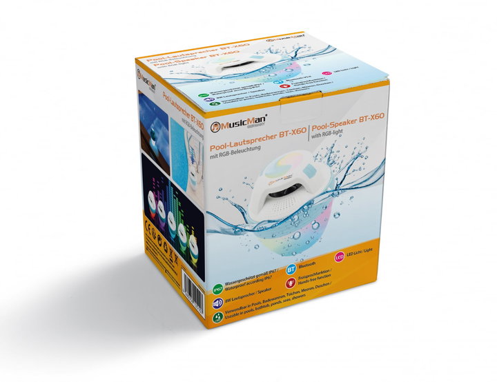 Bluetooth Speaker Waterproof Floating with Viva Voice and Colored LEDs - Musicman ICTX-BTX 60