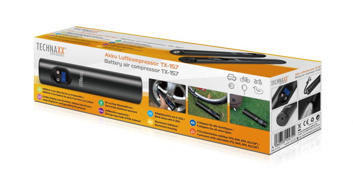 Compressore d'aria a batteria ricaricabile, display digitale, 8 bar - Technaxx ICTX-TX157