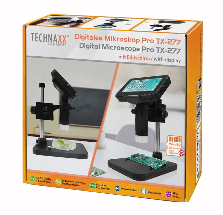 Microscopio Digitale con Display 4,3" 720p 8 LED 50x - Technaxx ICTX-TX277