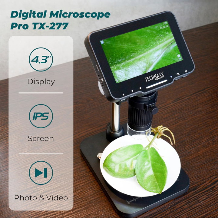 Microscopio Digitale con Display 4,3" 720p 8 LED 50x - Technaxx ICTX-TX277