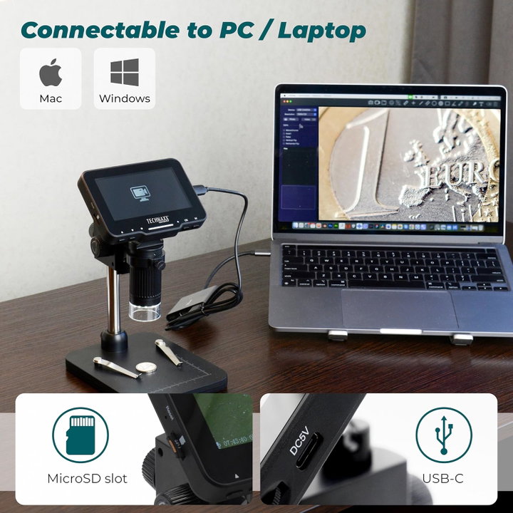 Microscopio Digitale con Display 4,3" 720p 8 LED 50x - Technaxx ICTX-TX277