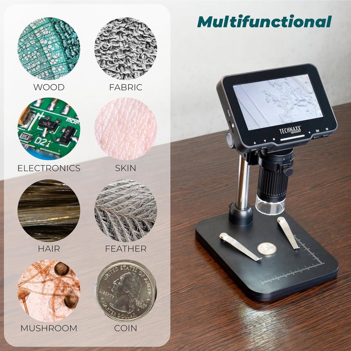 Microscopio Digitale con Display 4,3" 720p 8 LED 50x - Technaxx ICTX-TX277