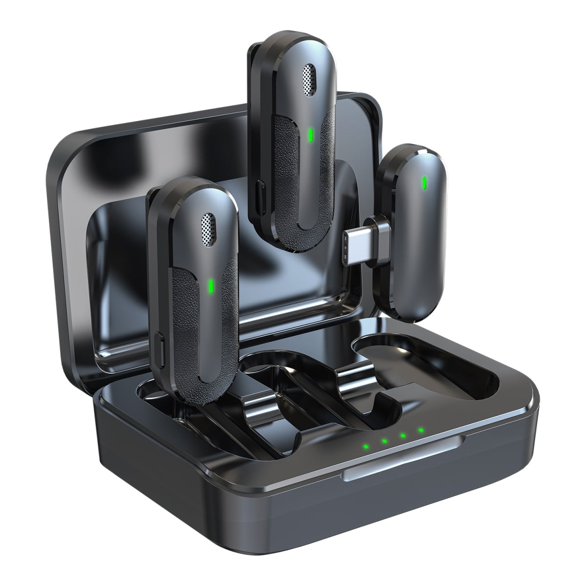 Set 2 Mini Microfoni Lavalier Wireless con Ricevitore USB-C™ e Custodia di Ricarica, TX301 - Technaxx ICTX-TX301