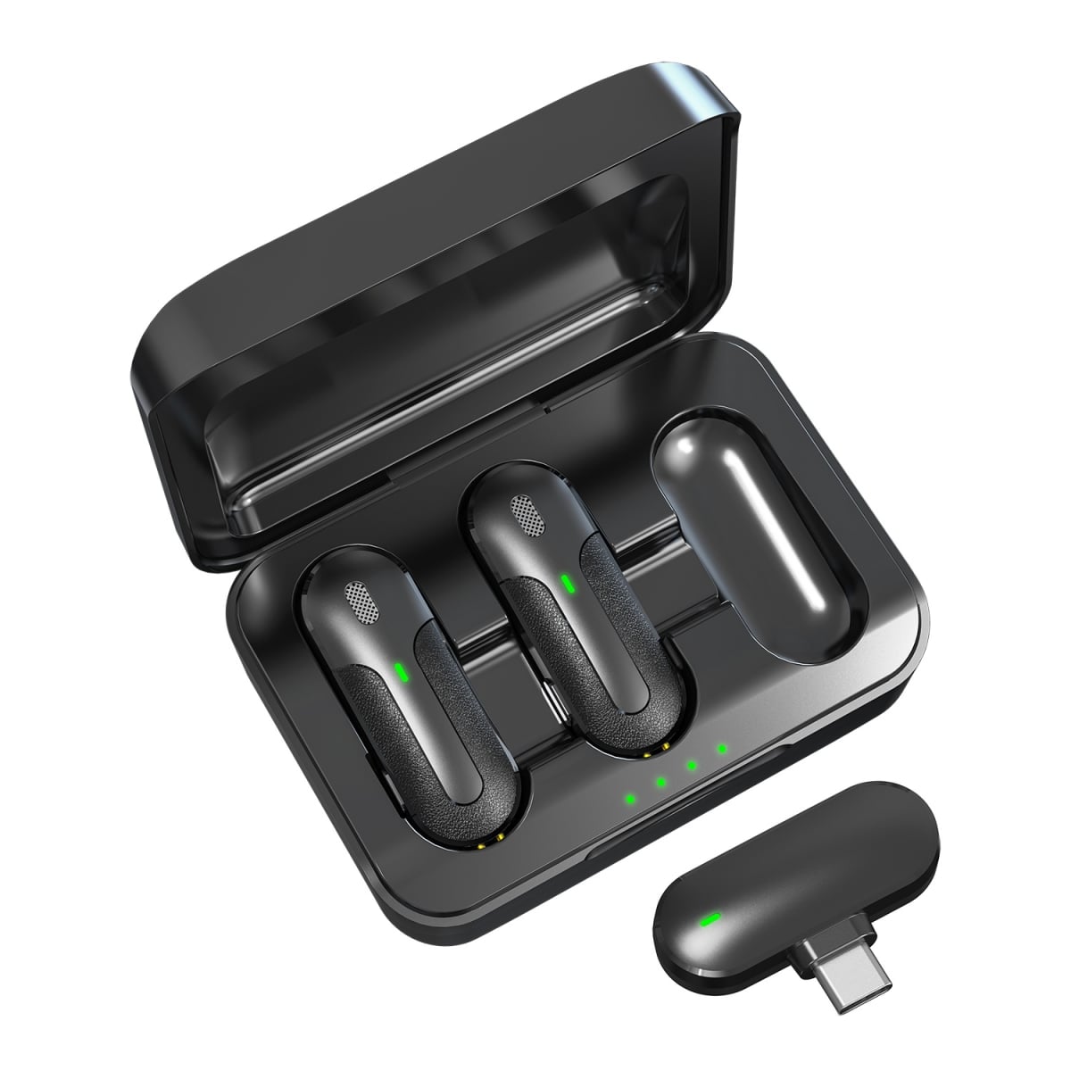 Set 2 Mini Microfoni Lavalier Wireless con Ricevitore USB-C™ e Custodia di Ricarica, TX301 - Technaxx ICTX-TX301