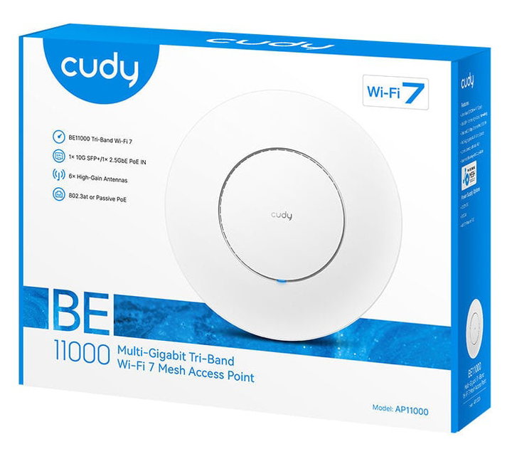 Punto di Accesso Wireless Multi-Gigabit Tri-band WiFi 7 BE11000 Mesh a Muro/Soffitto, AP11000 - Cudy ICU-AP11000