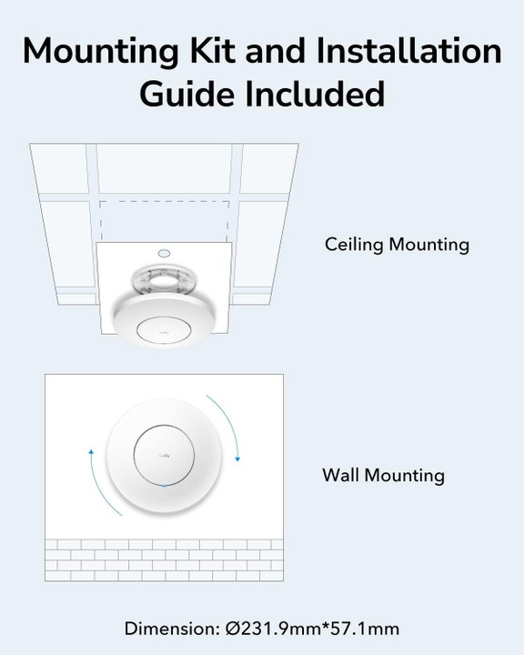 Punto di Accesso Wireless Multi-Gigabit Tri-band WiFi 7 BE11000 Mesh a Muro/Soffitto, AP11000 - Cudy ICU-AP11000