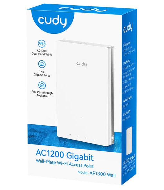 Punto di Accesso Wireless WiFi 5 Gigabit Dual Band AC1200 Poe con Supporto Mesh, a Muro, AP1300W - Cudy ICU-AP1300W