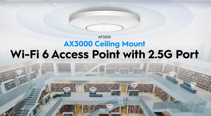 Punto di Accesso Wireless Gigabit PoE WiFi 6 AX3000 Porta 2.5G Montaggio a Soffitto, AP3000_P - Cudy ICU-AP3000POE