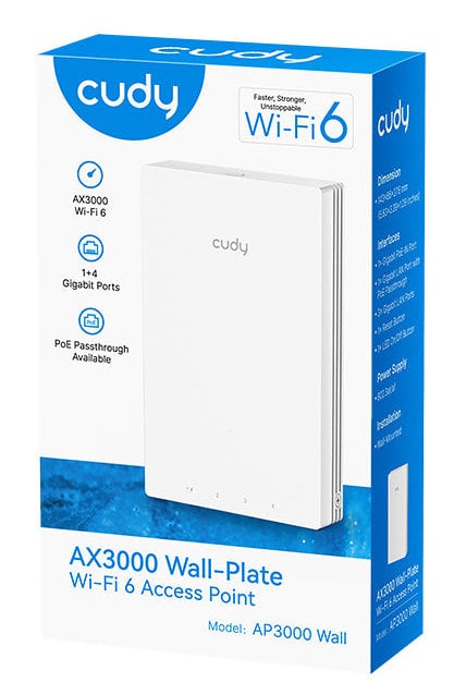 Punto di Accesso Wireless WiFi 6 Gigabit Dual Band AX3000 Poe con Supporto Mesh, a Muro, AP3000W - Cudy ICU-AP3000W