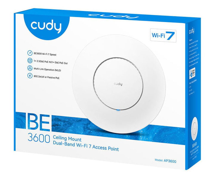 Punto di Accesso Wireless WiFi 7 BE3600, Porta 2.5G, Mesh, a Muro/Soffitto, AP3600 - Cudy ICU-AP3600