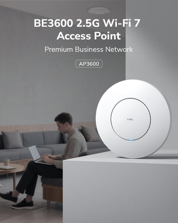 Punto di Accesso Wireless WiFi 7 BE3600, Porta 2.5G, Mesh, a Muro/Soffitto, AP3600 - Cudy ICU-AP3600