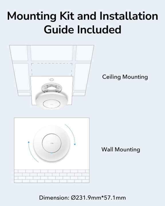 Punto di Accesso Wireless WiFi 7 BE3600, Porta 2.5G, Mesh, a Muro/Soffitto, AP3600 - Cudy ICU-AP3600