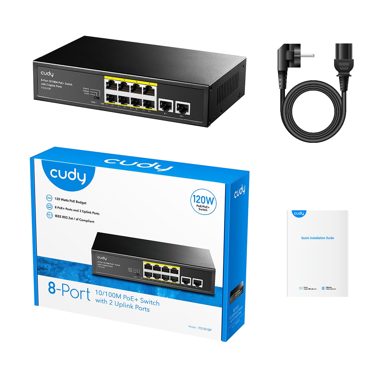 Switch PoE+ 10/100m a 8 Porte con 2 Porte Uplink, FS1010P - Cudy ICU-FS1010P