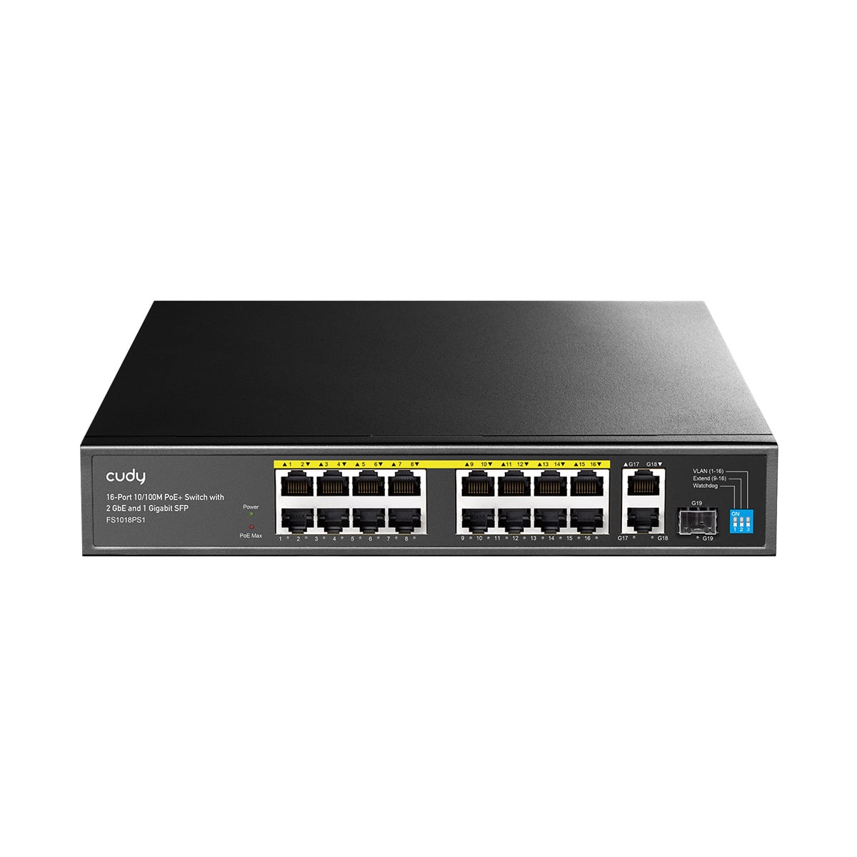 Switch PoE+ 10/100m a 16 Porte con 2GbE e 1 Porta SFP, FS1018PS1 - Cudy ICU-FS1018PS1
