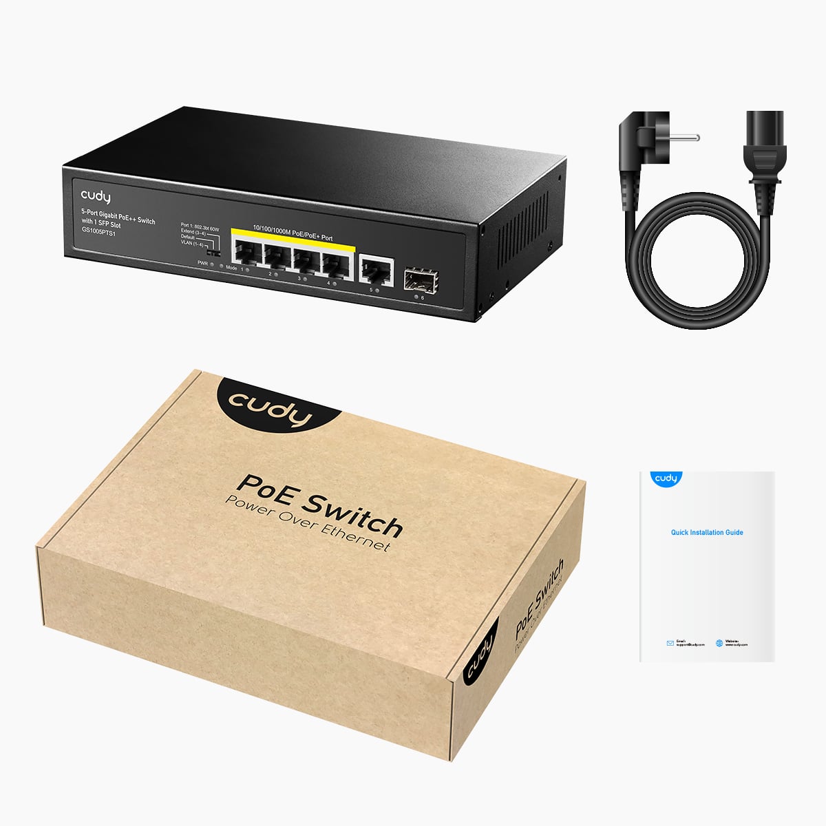Switch Gigabit PoE+ 5 Porte con 1 Slot SFP, GS1005PTS1 - Cudy ICU-GS1005PTS1