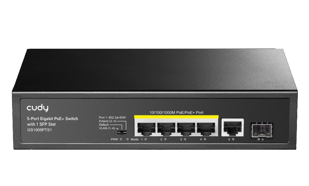 Switch Gigabit PoE+ 5 Porte con 1 Slot SFP, GS1005PTS1 - Cudy ICU-GS1005PTS1