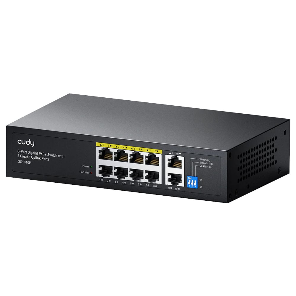 Switch Gigabit PoE+ 8 Porte con 2 Uplink GbE, GS1010P Nero - Cudy ICU-GS1010P