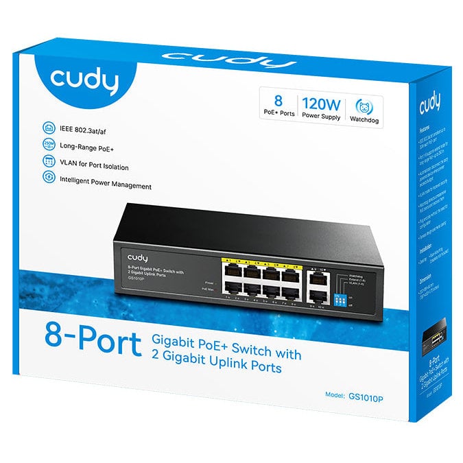 Switch Gigabit PoE+ 8 Porte con 2 Uplink GbE, GS1010P Nero - Cudy ICU-GS1010P