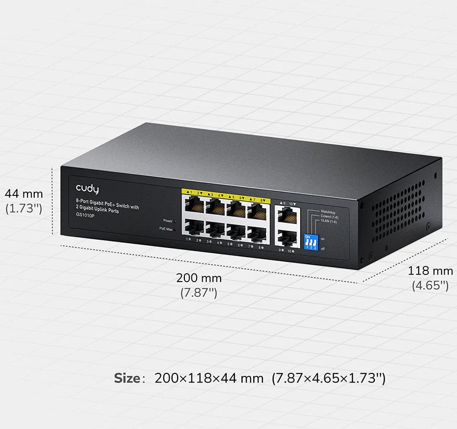 Switch Gigabit PoE+ 8 Porte con 2 Uplink GbE, GS1010P Nero - Cudy ICU-GS1010P