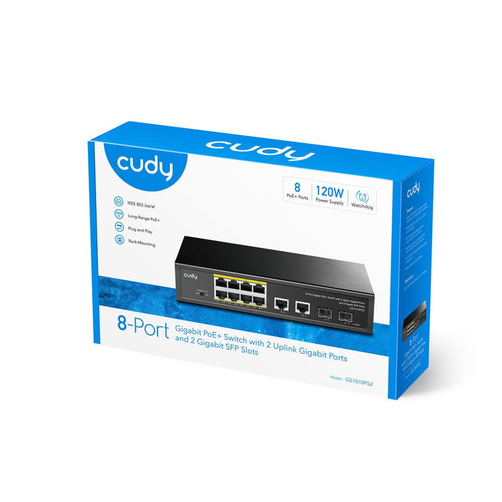 Switch Gigabit PoE+ 8 Porte con 2 Uplink GbE e 2 SFP - Cudy ICU-GS1010PS2