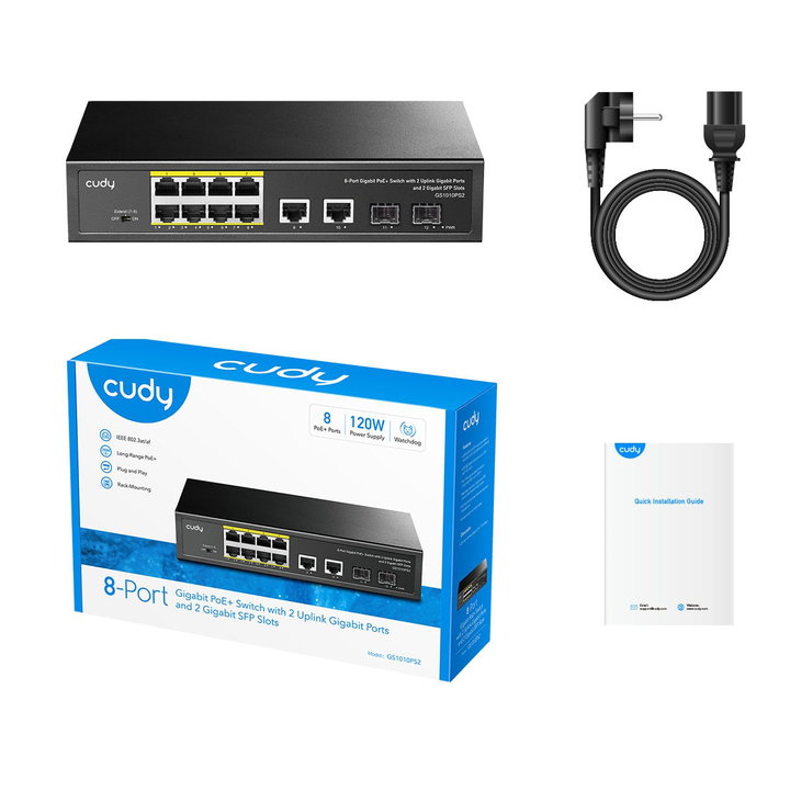 Switch Gigabit PoE+ 8 Porte con 2 Uplink GbE e 2 SFP - Cudy ICU-GS1010PS2