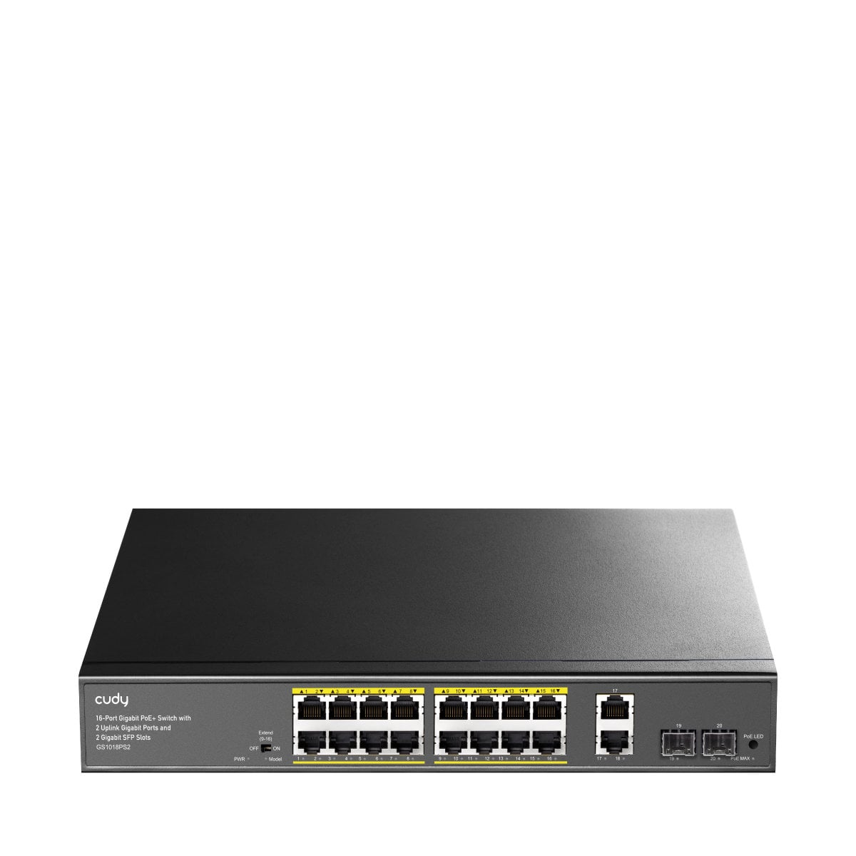 Switch Gigabit PoE+ 16 Porte con 2 Uplink GBE e 2 Gigabit SFP, GS1018PS2 Nero - Cudy ICU-GS1018PS2