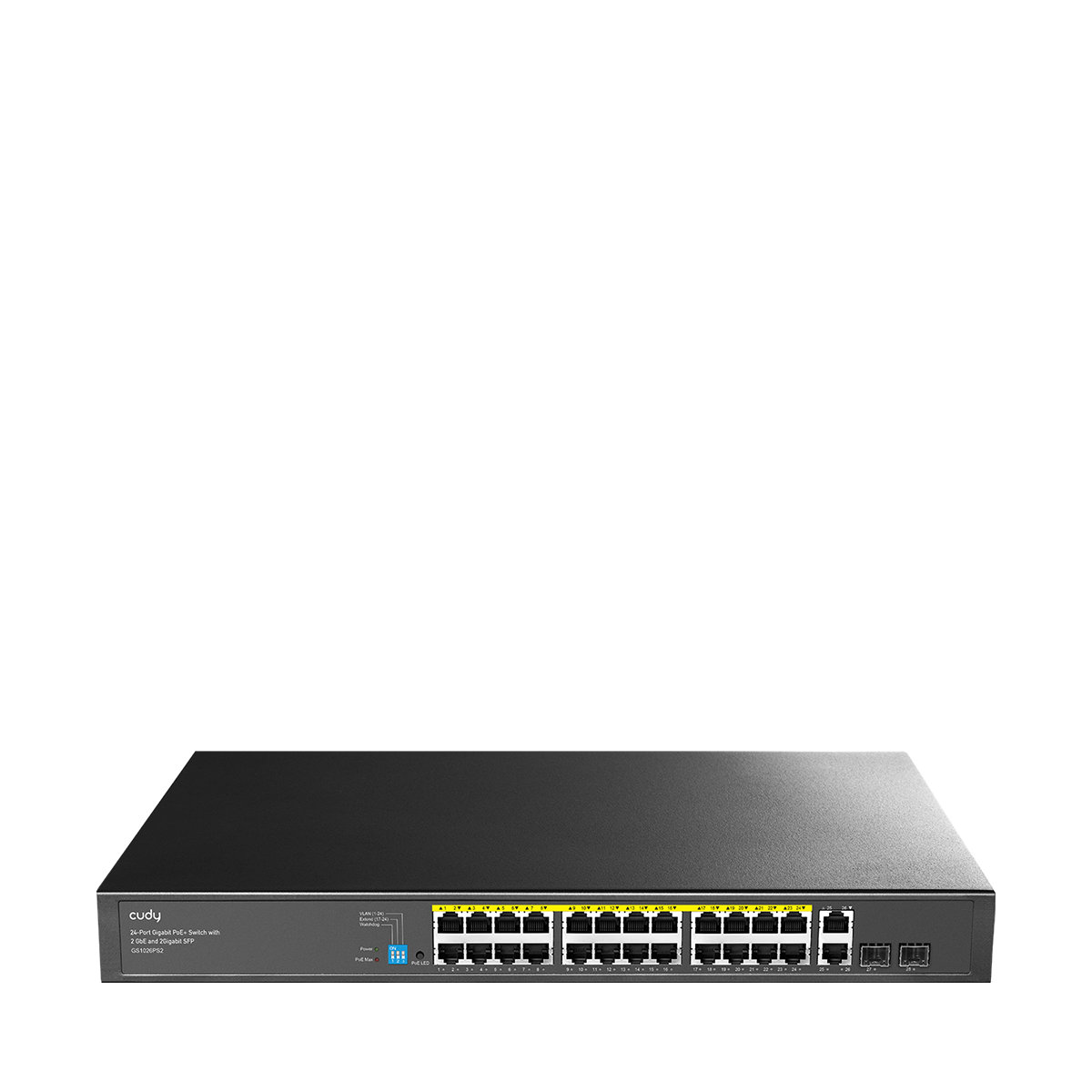 Switch Gigabit PoE+ 24 Porte con 2 Uplink GBE e 2 Gigabit SFP, GS1026PS2 Nero - Cudy ICU-GS1026PS2