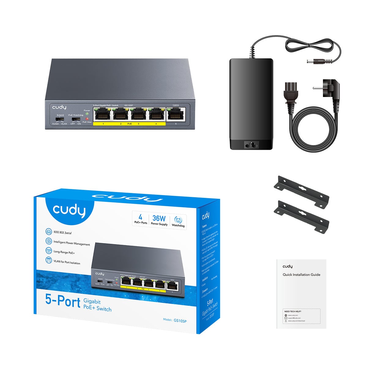 Switch Gigabit PoE+ a 5 porte, GS105P - Cudy ICU-GS105P