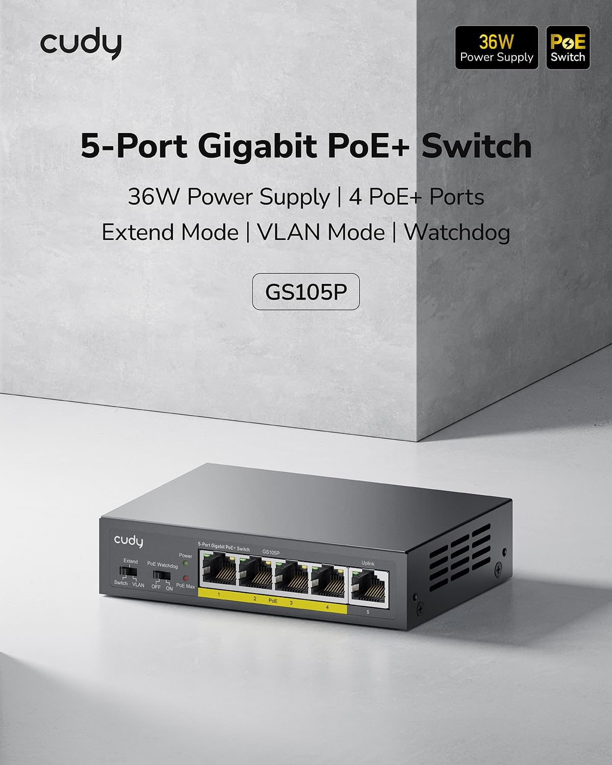 Switch Gigabit PoE+ a 5 porte, GS105P - Cudy ICU-GS105P