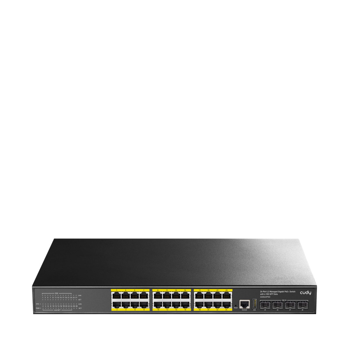 Switch 24 Porte Web-Managed PoE Gigabit L3 con 4 Porte SFP, GS5024PS4 Nero - Cudy ICU-GS5024PS4