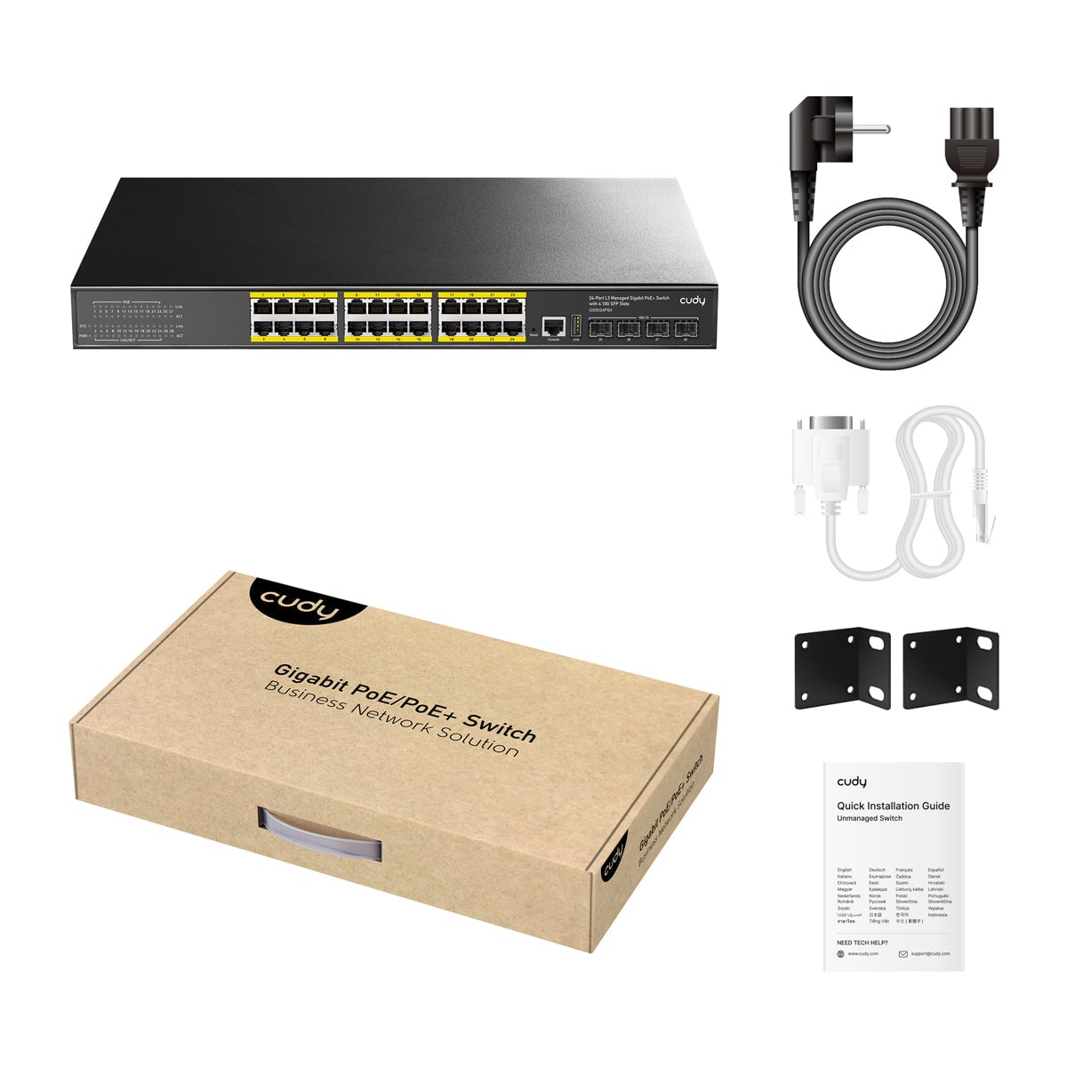 Switch 24 Porte Web-Managed PoE Gigabit L3 con 4 Porte SFP, GS5024PS4 Nero - Cudy ICU-GS5024PS4