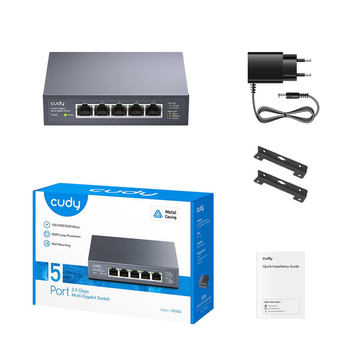 Switch 5 Porte 2.5G Ethernet Custodia in Metallo, HS105 - Cudy ICU-HS105