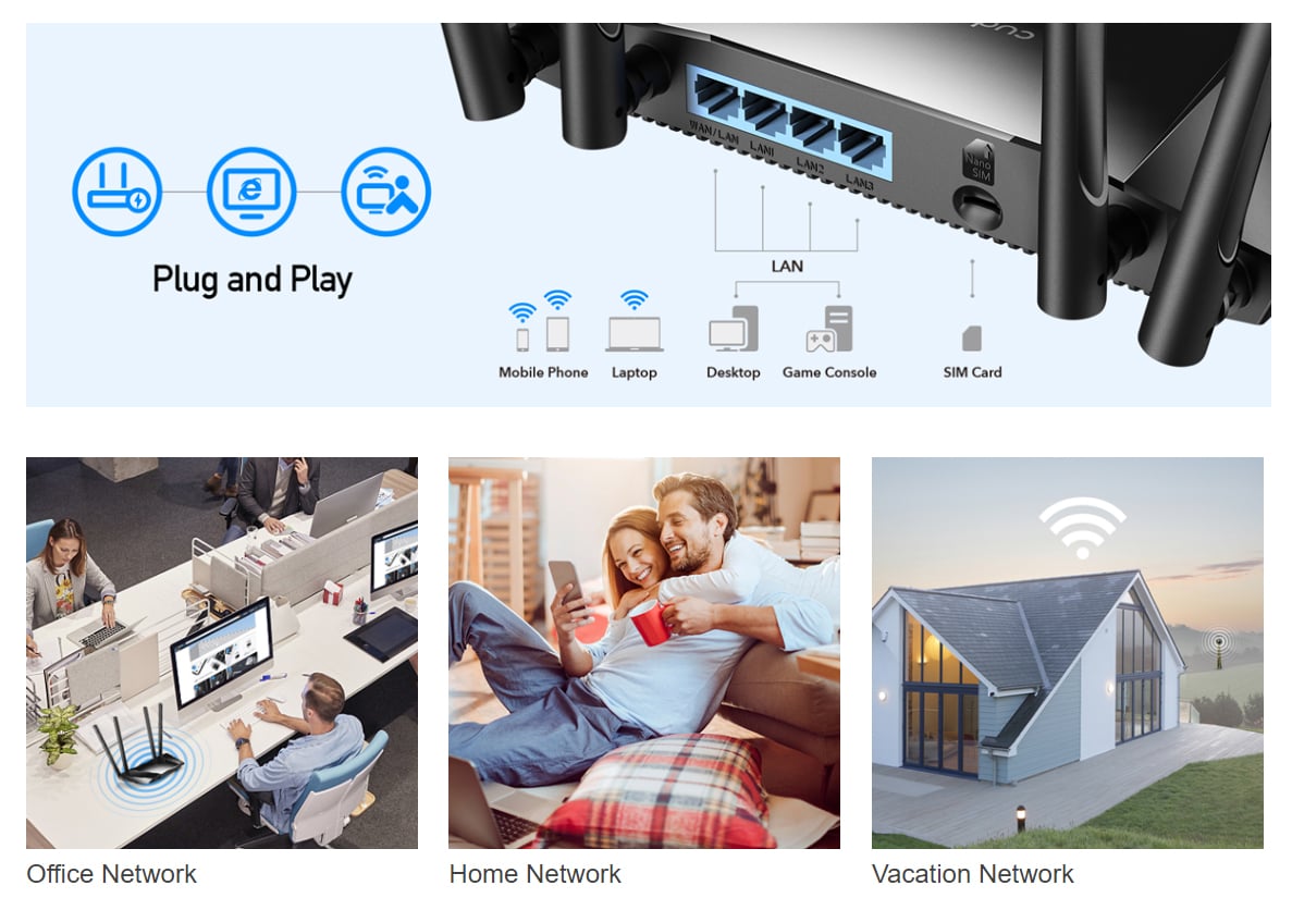 Router WiFi 4G LTE con Sim 300Mbps Porta LAN/WAN, LT400 - Cudy ICU-LT400