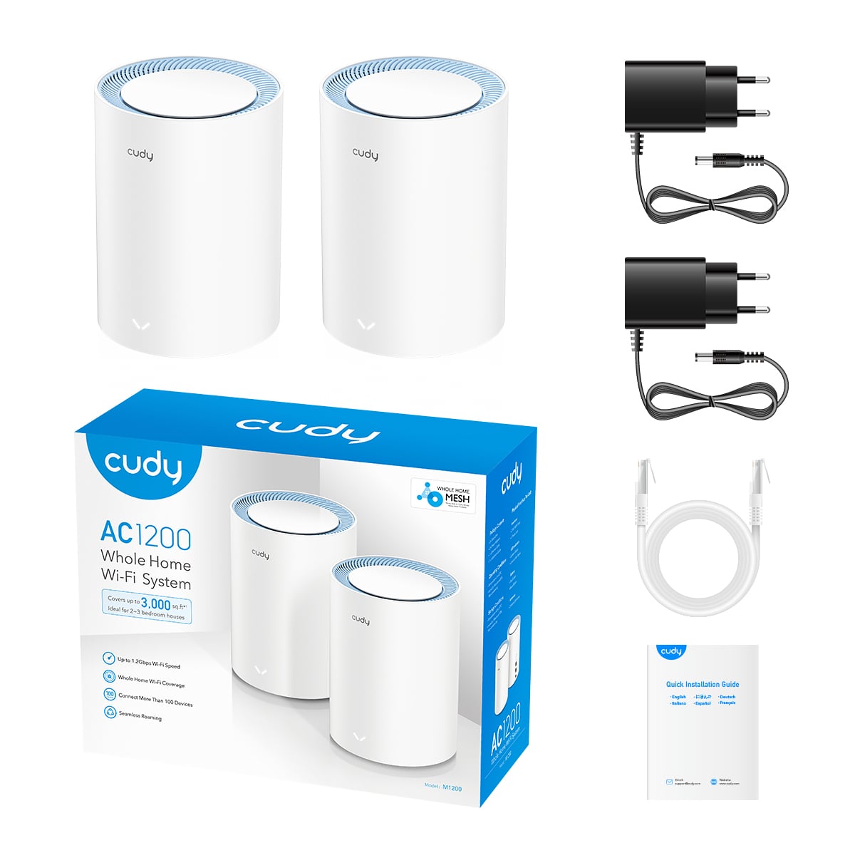 Sistema Wi-Fi Mesh AC1200 Dual Band per Tutta la Casa, M1200 2pz - Cudy ICU-M12002