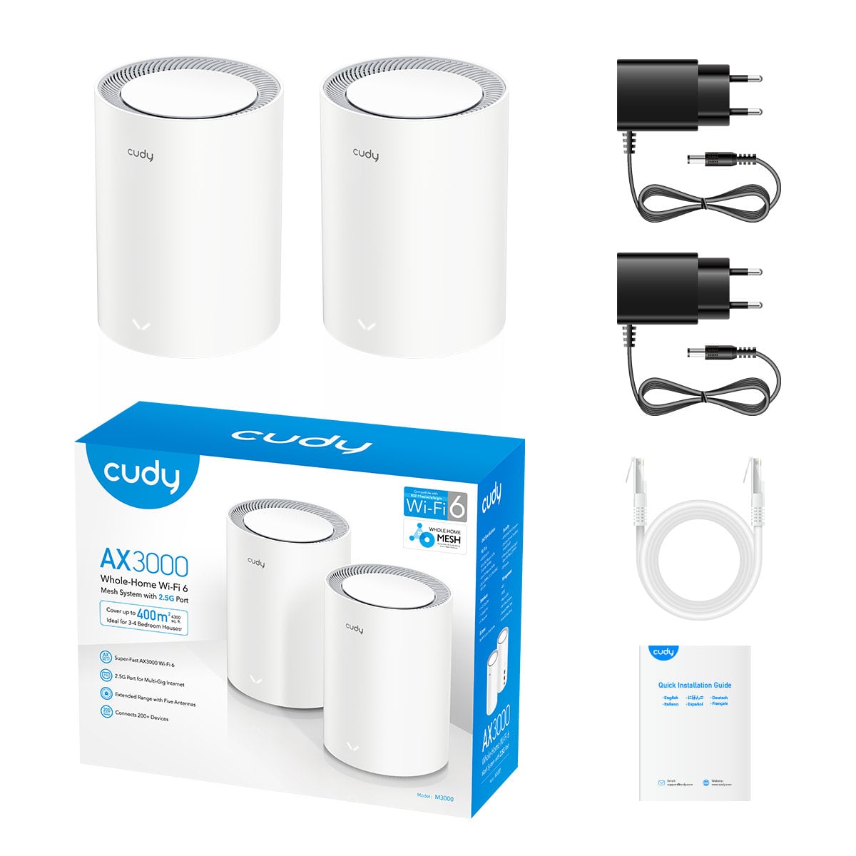 Sistema Wi-Fi 6 Mesh AX3000 2.5G Dual Band, M3000 2 pz - Cudy ICU-M3000-2W