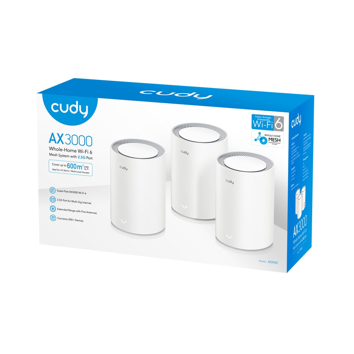 Sistema Wi-Fi 6 Mesh AX3000 2.5G Dual Band, M3000 3pz - Cudy ICU-M3000-3W