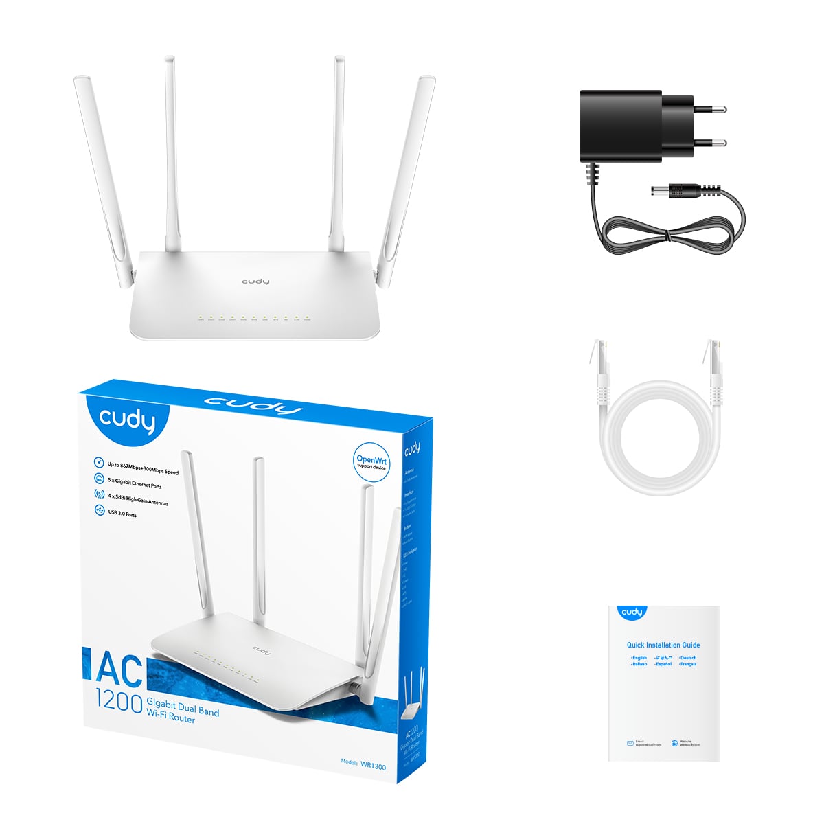 Router WiFi Dual Band AC1200 Gigabit, WR1300 - Cudy ICU-WR1300