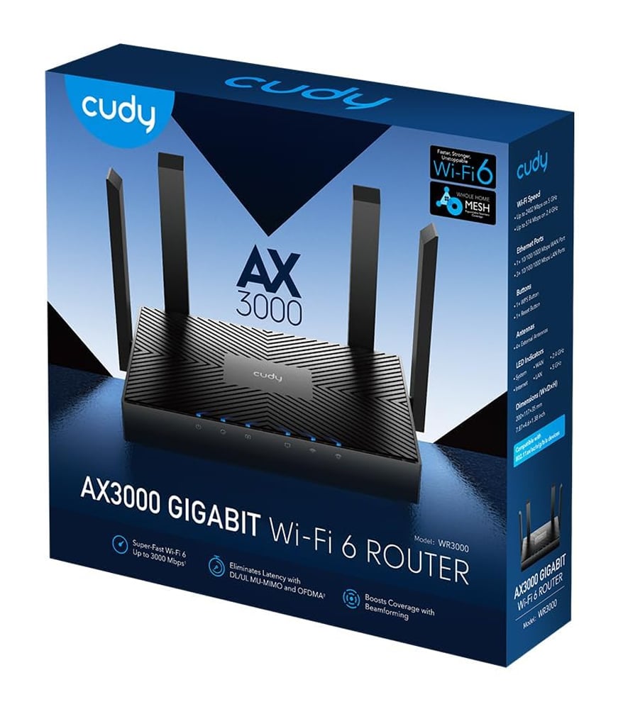 Mesh Router Wi-Fi 6 AX3000 Super Veloce Dual Band Gigabit, WR3000 - Cudy ICU-WR3000