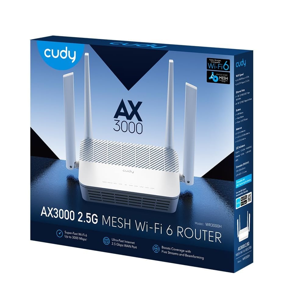 Mesh Router Wi-Fi 6 AX3000 Super Veloce Dual Band 2,5 Gbps WAN, WR3000H - Cudy ICU-WR3000H