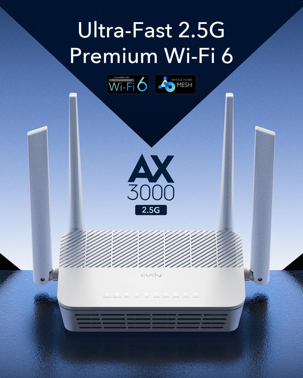 Mesh Router Wi-Fi 6 AX3000 Super Veloce Dual Band 2,5 Gbps WAN, WR3000H - Cudy ICU-WR3000H