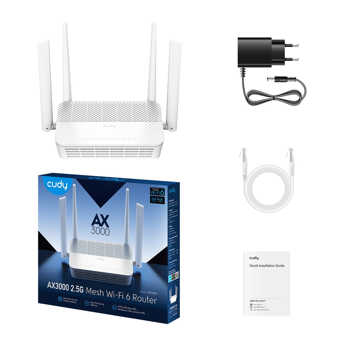 Router PoE Wi-Fi 6 mesh AX3000 2.5G, WR3000P - Cudy ICU-WR3000P