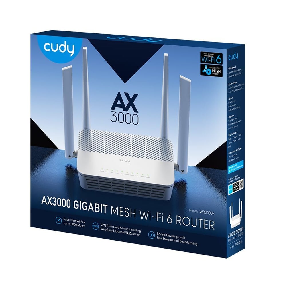 Mesh Router Wi-Fi 6 AX3000 Dual Band Gigabit, WR3000S - Cudy ICU-WR3000S